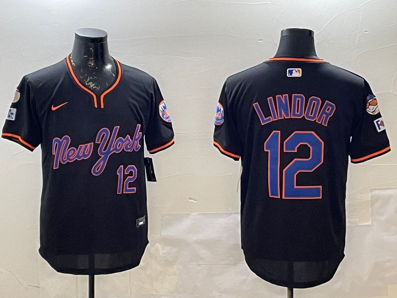 Men New York Mets #12 Lindor Black Throwback Game Nike 2025 MLB Jersey style 1->new york mets->MLB Jersey